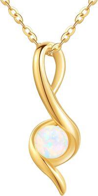 wholesale 14K Gold Chain White Opal Pendant Necklaces for Women Girls Gifts Valentines Mothers Day -Opal