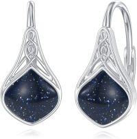 wholesale 925 Sterling Silver Black Onyx Celtic Teardrop Dangle Earrings  for Women-Blue Sandstone Drop