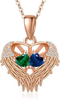 wholesale Sterling Silver 2 Birthstones Angel Wings Necklace for Women-05-09-May-Sept