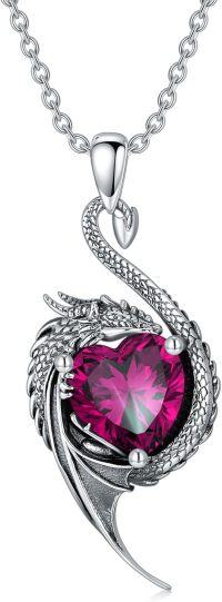 wholesale 925 Sterling Silver Birthstone Dragon Heart Pendant Necklace-July