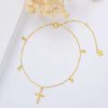 wholesale 14K Gold Beaded Link Cross Charm Anklet - Religious Foot Chain s for Women-0-4