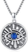 wholesale 925 Sterling Silver Round Evil Eye Pendant with Blue Stone and Cubic Zirconia on -0-0