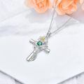 TOUPOP Sterling Silver Birthstone Birth Flower Cross Necklace-0-4