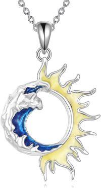 wholesale Sterling Silver Sun Moon Necklace with April Birthstone for Women-Sun and Wave