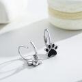 wholesale 925 Sterling Silver Black Enamel Dog Paw Print Leverback Drop Earrings for Women and Girls-0-1