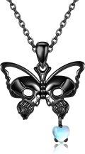 wholesale 925 Sterling Silver Gothic Black Butterfly Skull Heart Charm Pendant Necklace Gift for Her-0-0