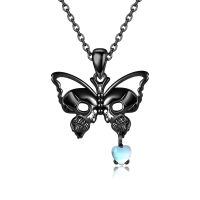 wholesale 925 Sterling Silver Gothic Black Butterfly Skull Heart Charm Pendant Necklace Gift for Her-Butterfly Skull