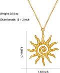 wholesale 925 Sterling Silver Plated Gold Spiral Sun Pendant Necklace Retro Texture Round  for Women-0-1