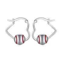 wholesale 925 Sterling Silver Baseball Hoop Earrings Platinum Plated Red Stitching Sports Jewelry For Women-Baseball