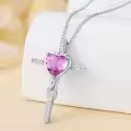 TOUPOP Sterling Silver Pink Tourmaline Cross Necklace-0-4