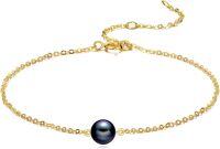 wholesale 14K Gold Black Tahitian Pearl Anklet for Women-Black 1