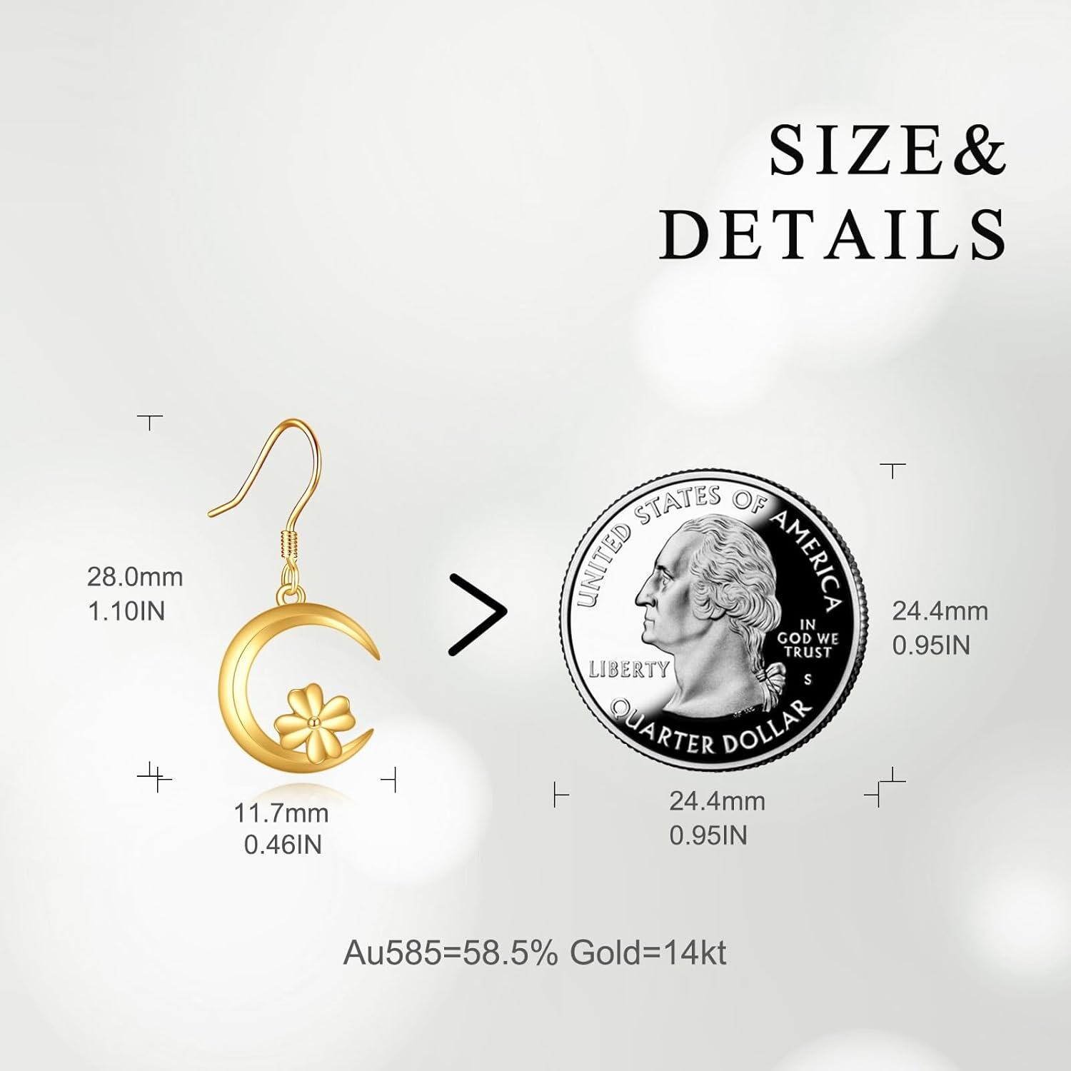 wholesale 14K Gold Crescent Moon & Flower Filigree Heart Dangle Drop Leverback Earrings for Women - Christmas Gift Ideas-0-3