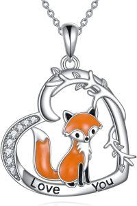 wholesale 925 Sterling Silver Fox Love You Enamel Heart Pendant Necklace for Women Gifts-fox
