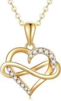 wholesale 14K Gold Double Heart Infinity Diamond Pendant Necklace for Women - Elegant Love Charm s-Yellow Gold