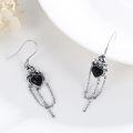 wholesale S925 Sterling Silver Heart Black Agate Rose Flower Drop Dangle Chain Earrings Gothic s for Women Halloween Birthday Thanksgiving-0-1