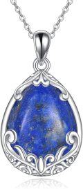 wholesale Sterling Silver Black Onyx Labradorite Lapis Lazuli Jade Teardrop Necklace-0-0