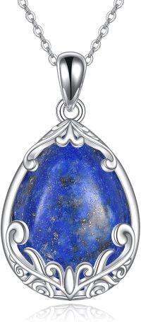 wholesale 925 Sterling Silver Blue Stone Pendant Necklace with Natural Gemstones and Chain for Women -lapis lazuli
