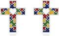 wholesale 925 Sterling Silver Autism Awareness Cross Stud Earrings with Colorful Puzzle Pieces and Heart Design-0-0