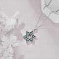 wholesale 925 Sterling Silver Star of David Turquoise Pendant Necklace Luck Charm Jewelry for Women Girls Gifts 24 Chain-0-2