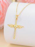 wholesale 14K Gold Angel Wing Heart Faith Cross Pendant Necklace for Women - Baptism Gift for Mom or Wife-0-4