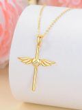 wholesale 14K Gold Angel Wing Heart Faith Cross Pendant Necklace for Women - Baptism Gift for Mom or Wife-0-4
