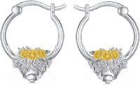 wholesale 925 Sterling Silver Highland Cow & Sunflower Dangle Stud Leverback Hoop Earrings-4-2