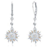 wholesale 925 Sterling Silver Sunflower Drop Earrings - You Are My Sunshine Jewelry for Women-Hoop