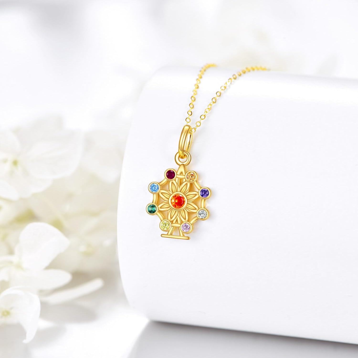 14K Gold Birthstone Tree of Life Necklace for Women Moon Star Pendant-0-1