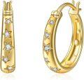 wholesale 925 Sterling Silver Plated Gold  Star Studs Hoops for Women 18K Gold Tone CZ Huggie Earring Set-0-0