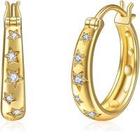 wholesale 925 Sterling Silver Plated Gold  Star Studs Hoops for Women 18K Gold Tone CZ Huggie Earring Set-Star Hoops