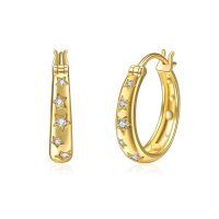 wholesale 925 Sterling Silver Plated Gold  Star Studs Hoops for Women 18K Gold Tone CZ Huggie Earring Set-Star Hoops