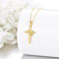 wholesale 14K Gold Olive Branch Cross Pendant with Green Stones - Religious s for Women-0-4