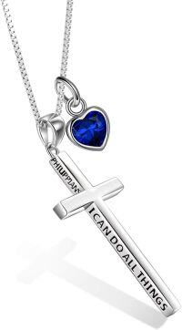 wholesale Sterling Silver Cross Necklace Philippians 4 13 I Can Do All Things Inspirational Gift-silver-09 September