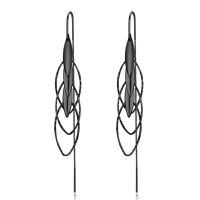 wholesale 925 Sterling Silver Plated Gold Threader Earrings for Women - Long Chain Hypoallergenic Tassel Earrings Fashion Jewelry-A Tassel Black