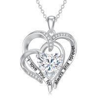 TOUPOP S925 Silver Zircon Forever Love Heart Necklace Gift For Her-undefined
