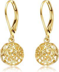 wholesale 14K Gold Filigree Ball Drop Leverback Earrings for Women - Elegant  Idea-Ball