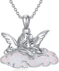 wholesale 925 Sterling Silver Guardian Angel Cloud Pendant with Opal Stone and 3-Chain Set - Length: Adjustable from 46 to 71 cm (Approx.)-Guardian Opal