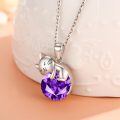 wholesale 925 Sterling Silver Cat Mom Baby Sleeping With Yellow Crystal Pendant Necklace-0-30