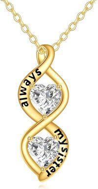 wholesale 14K Yellow Gold Moissanite Infinity Sister Necklace for Women, Sparkling Jewelry Gift-Infinity Sister