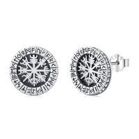 wholesale 925 Sterling Silver Vegvisir Viking Rune Stud Earrings - Nordic Amulet Jewelry for Men & Women-Compass