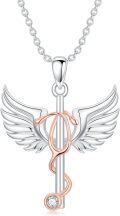 wholesale 925 Sterling Silver & Crystal Stethoscope Cross Necklace with Angel Wings - Medical Graduation Gift for Nurses, Doctors, Veterinarians-0-0