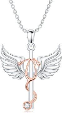 wholesale 925 Sterling Silver & Crystal Stethoscope Cross Necklace with Angel Wings - Medical Graduation Gift for Nurses, Doctors, Veterinarians-Style-2