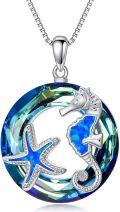wholesale 925 Sterling Silver Blue Opal Sea Horse & Starfish Charm Pendant Necklace-0-0