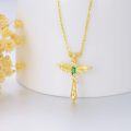 wholesale 14K Gold Created Emerald Angel Wings Cross Pendant Necklace for Women - Mothers Day Gifts-0-3