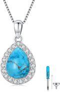 wholesale 925 Sterling Silver Teardrop Turquoise & Crystal Cremation Jewelry Keepsake Pendant with Funnel and Screwdriver Set-0-0
