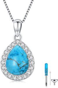 wholesale 925 Sterling Silver Teardrop Turquoise & Crystal Cremation Jewelry Keepsake Pendant with Funnel and Screwdriver Set-Turquoise