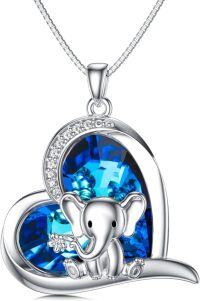 wholesale 925 Sterling Silver Elephant Necklace with Heart Crystal for Women - Elegant & Hypoallergenic Jewelry, Lucky Gift for Mom Wife Daughter-Heart Crystal