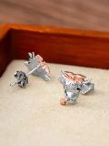 wholesale 925 Sterling Silver Highland Cow Head Bow Tie Flower Stud Earrings - Mother's Day Gift-0-1