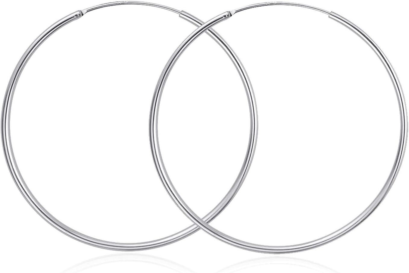 Sterling Silver Hoop Earrings Polished Round Circle Endless 20 80mm-Diameter 70mm Large Hoop Earrings