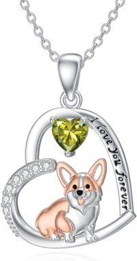 wholesale Sterling Silver Birthstone Dachshund Necklace Dog Lover Gift-2-08-August